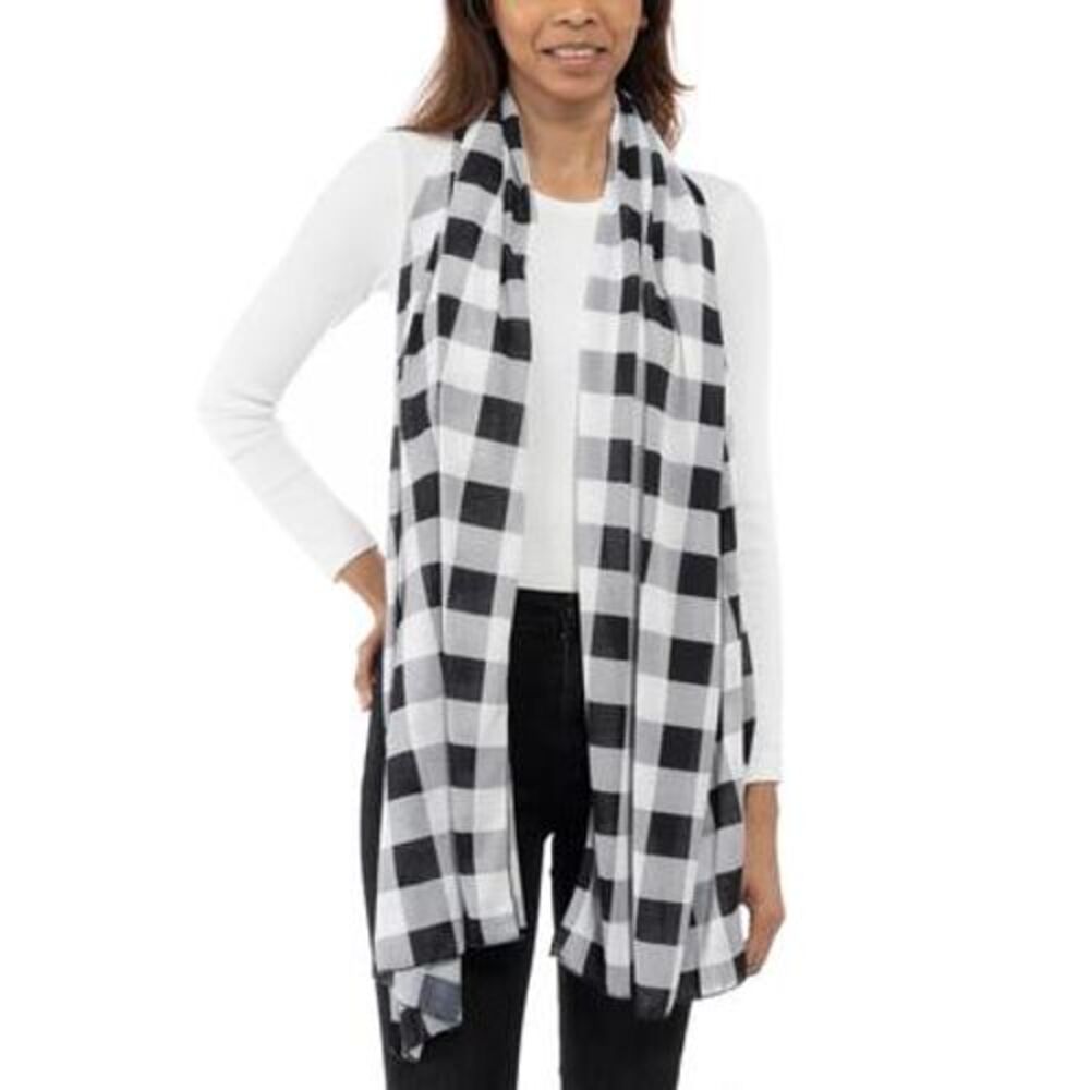 Jenni White and Black Plaid Multi Use Wrap Scarf One Sizeโ
